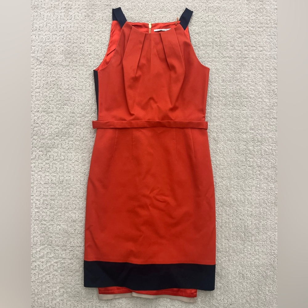 Tahari Womens Corrina Dress Belted Sleeveless Colorblock
